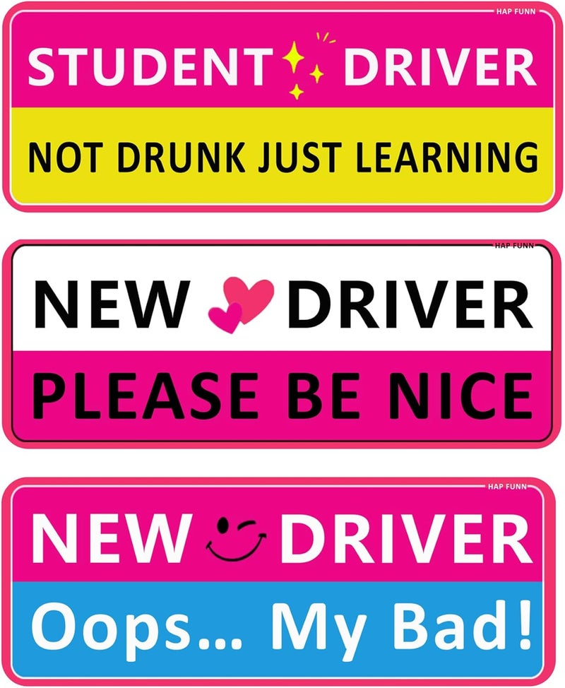 HAP FUNN Student Driver Magnet for Car, 3pcs Funny New Driver Magnet Sticker for Car, Cute Pink Reflective Magnetic Bumper Sticker, Removable Safety Rookie Attention Sign - Image 1